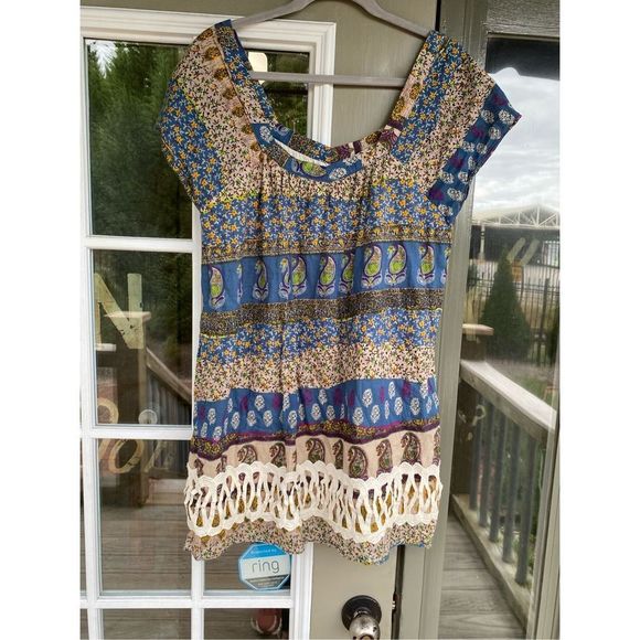 Anthropologie Entro Bohemian Multicolor Tunic Blouse Square Neck, Sz Medium - Picture 8 of 8
